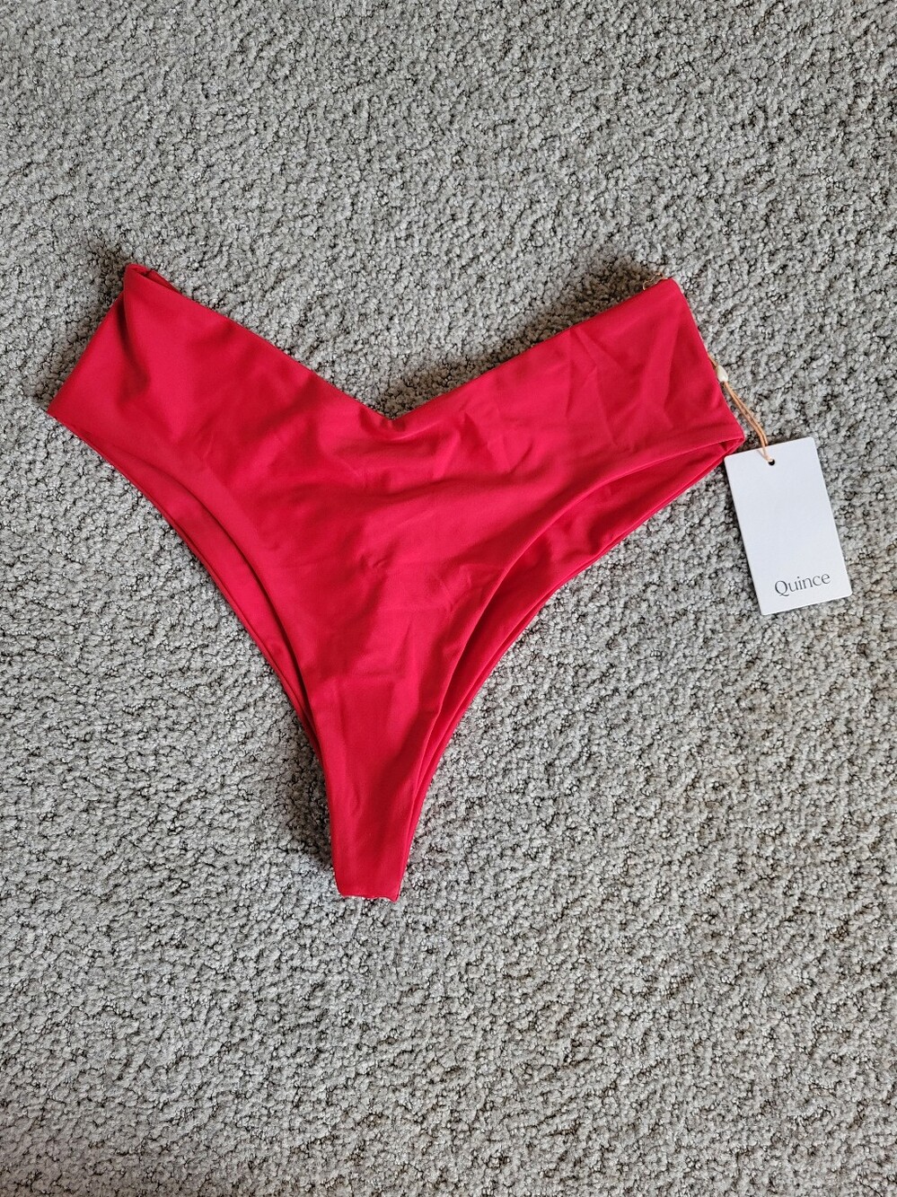 Quince Italian High Leg Bikini Bottom Cherry Red Large NWT Thong